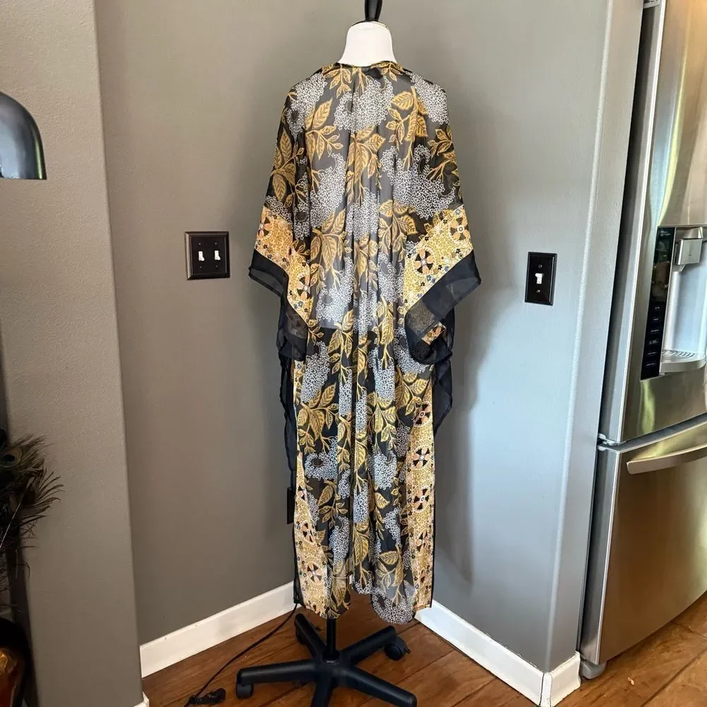 Vince Camuto Black and Gold Floral Kimono